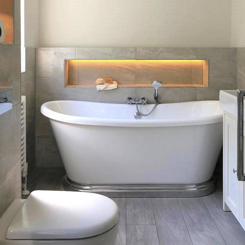 Additional image for Acrylic Boat Bath With Aluminium Plinth 1580mm (Gloss White).