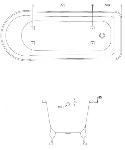 Additional image for Fordham Single Ended Bath 1700mm With Feet Set 2 (White).