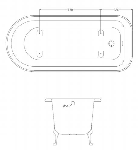 Additional image for Mistley Single Ended Bath 1700mm With Feet Set 2 (White).