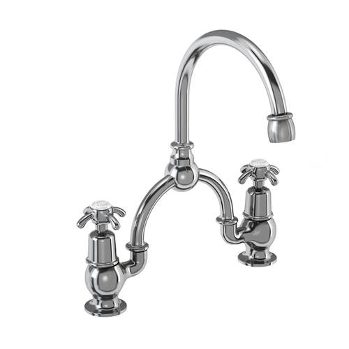 Additional image for 2 Hole Arch Basin Mixer Tap (Chrome & White, 230mm).