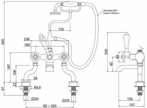 Additional image for Bath Shower Mixer Tap With Kit (Chrome & White).