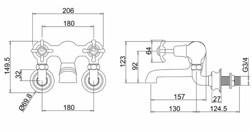 Additional image for Wall Mounted Bath Filler Tap (Chrome & White).