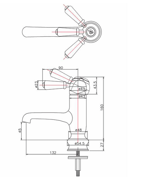 Additional image for Regent Straight Basin Mixer Tap (Chrome & White).