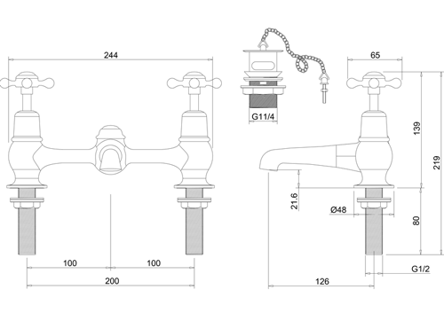 Additional image for 2 Hole Basin Mixer Tap With Waste (Chrome & Black).