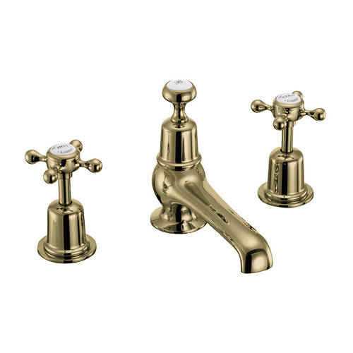 Additional image for 3 Hole Basin Tap With Pop Up Waste (Gold & White).