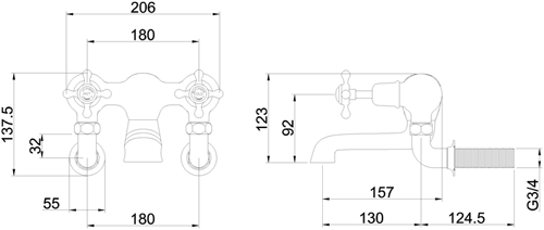 Additional image for Wall Mounted Bath Filler Tap (Chrome & Black).