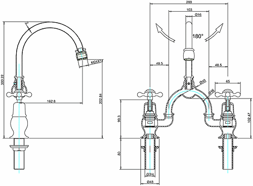 Additional image for 2 Hole Arch Basin Mixer Tap (Chrome & Black, 200mm).