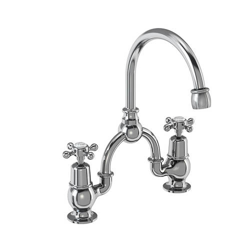 Additional image for 2 Hole Arch Basin Mixer Tap (Chrome & White, 230mm).