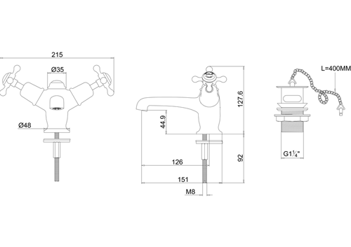 Additional image for Basin Tap With Plug & Chain Waste (Chrome & Black).