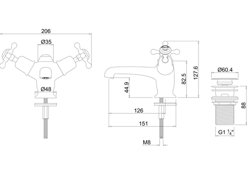 Additional image for Basin Tap With Click Clack Waste (Chrome & White).