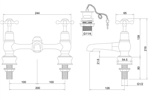 Additional image for 2 Hole Basin Mixer Tap With Waste (QT, Chr & White).