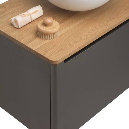 Additional image for Vanity Unit With Oak Top (1000mm, Onyx Black).