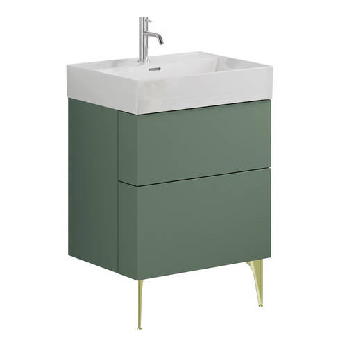 Additional image for Wall Vanity Unit With Brass Legs (600mm, Green, 1TH).