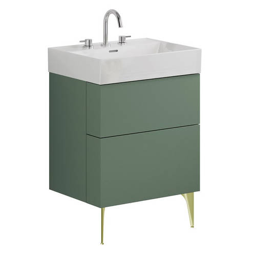 Additional image for Wall Vanity Unit With Brass Legs (600mm, Green, 3TH).