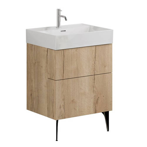 Additional image for Wall Vanity Unit With Black Legs (600mm, Oak, 1TH).