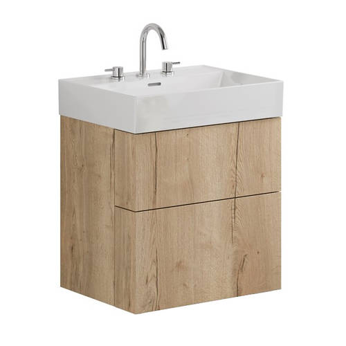 Additional image for Wall Hung Vanity Unit With Basin (600mm, Oak, 3TH).