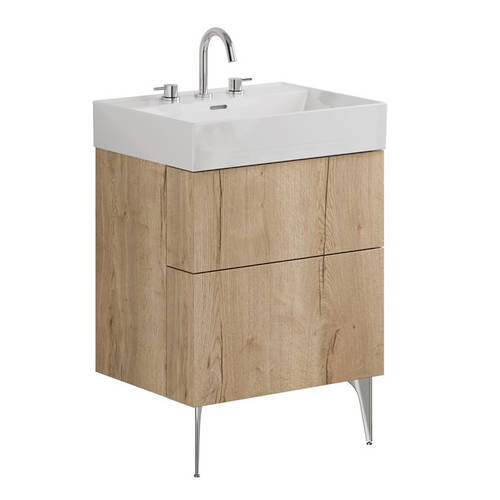 Additional image for Wall Vanity Unit With Chrome Legs (600mm, Oak, 3TH).