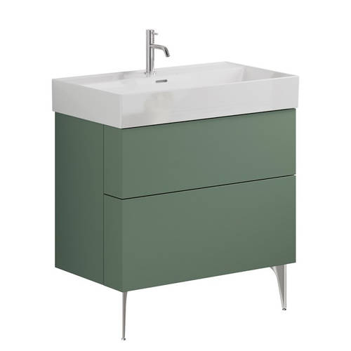 Additional image for Wall Vanity Unit With Chrome Legs (800mm, Green, 1TH).