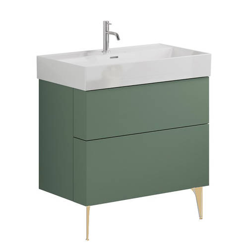 Additional image for Wall Vanity Unit With Brass Legs (800mm, Green, 1TH).