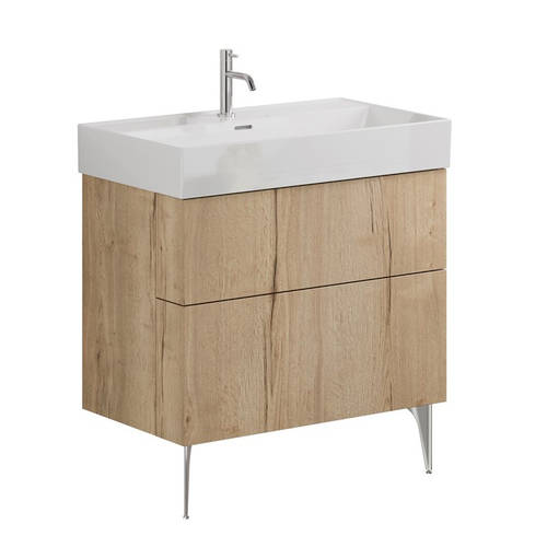 Additional image for Wall Vanity Unit With Chrome Legs (800mm, Oak, 1TH).