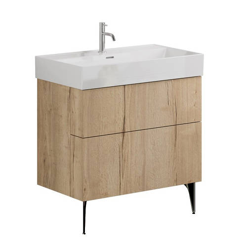 Additional image for Wall Vanity Unit With Black Legs (800mm, Oak, 1TH).