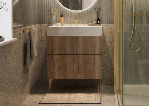 Additional image for Wall Vanity Unit With Brass Legs (800mm, Oak, 3TH).