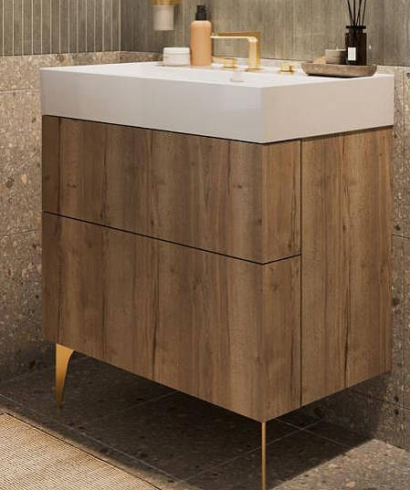 Additional image for Wall Vanity Unit With Brass Legs (800mm, Oak, 3TH).