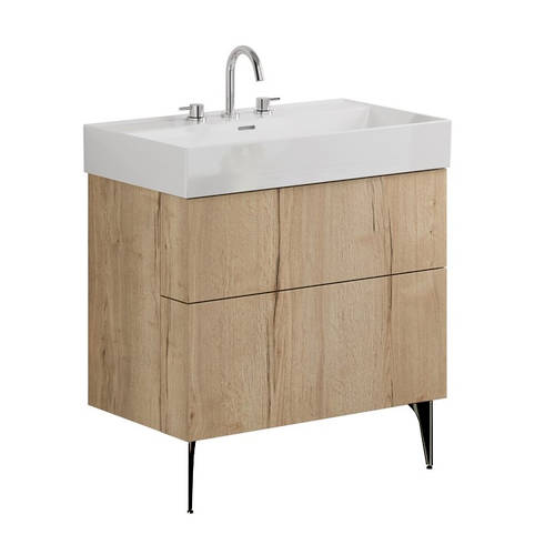 Additional image for Wall Vanity Unit With Black Legs (800mm, Oak, 3TH).