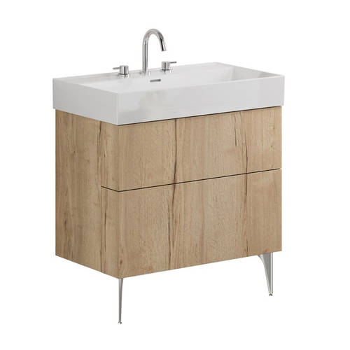 Additional image for Wall Vanity Unit With Steel Legs (800mm, Oak, 3TH).