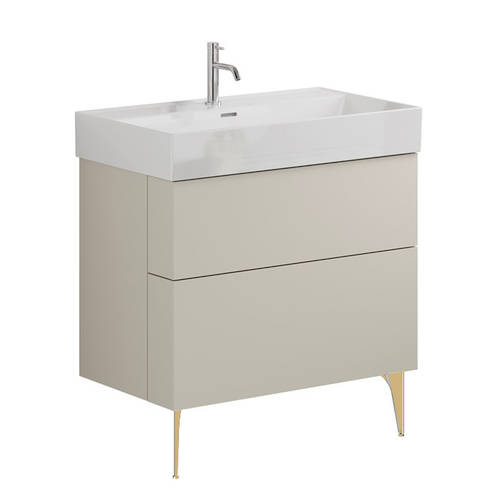 Additional image for Wall Vanity Unit With Brass Legs (800mm, Stone, 1TH).