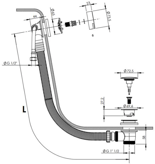 Additional image for Bath Filler Waste With Overflow (Brushed Brass).