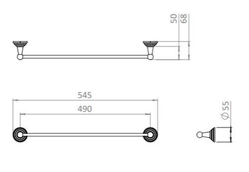 Additional image for Single Towel Rail (545mm, Chrome).