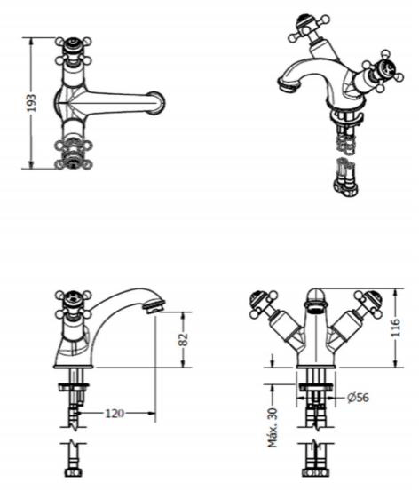 Additional image for Basin Mixer Tap (Crosshead, Unlac Brass).