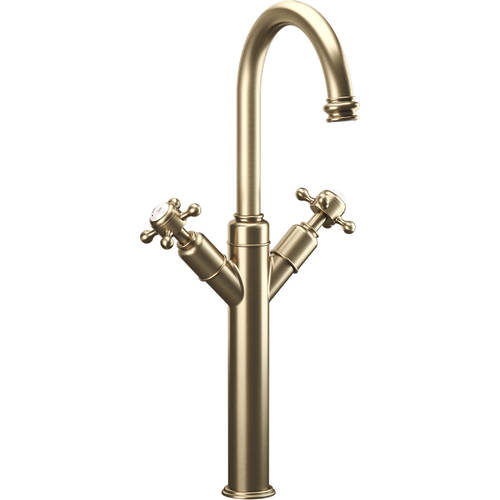 Additional image for Tall Basin Mixer Tap (Crosshead, Brushed Brass).