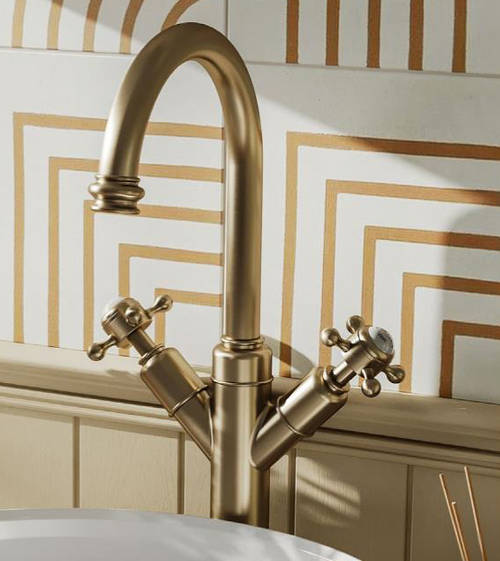 Additional image for Tall Basin Mixer Tap (Crosshead, Brushed Brass).