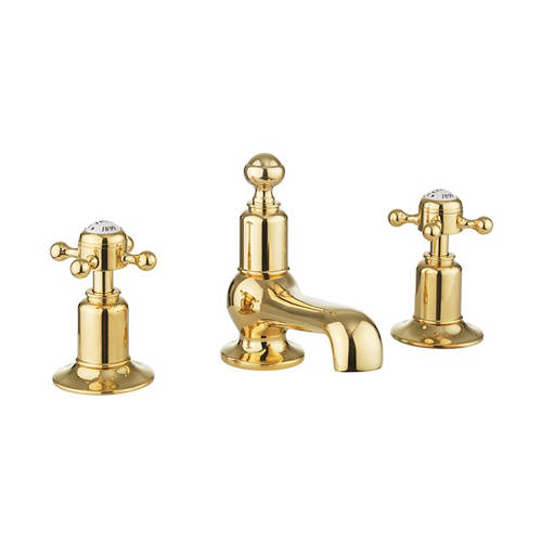 Additional image for 3 Hole Basin Tap With Waste (Crosshead, Unlac Brass).