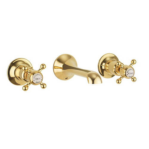 Additional image for 3 Hole Wall Mounted Basin Tap (Crosshead,  Un Brass).