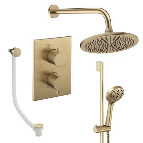 Additional image for Crossbox Shower Set 10 300mm Head & Wall Arm (Brushed Brass).