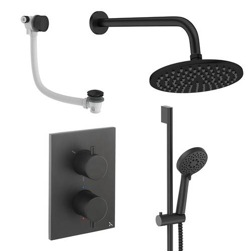 Additional image for Crossbox Shower Set 10 200mm Head & Wall Arm (Matt Black).