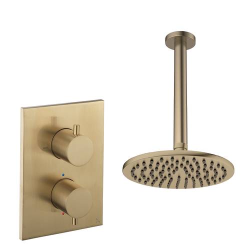 Additional image for Crossbox Shower Set 1 200mm Head & Ceiling Arm (Brushed Brass).