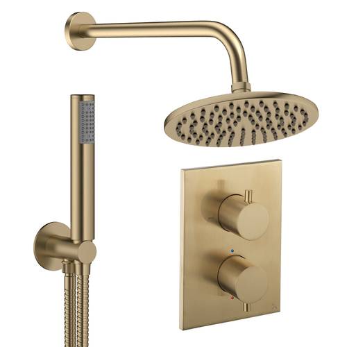 Additional image for Crossbox Shower Set 3 200mm Head & Handset (Brushed Brass).
