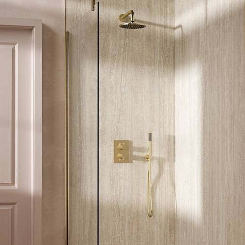 Additional image for Crossbox Shower Set 3 200mm Head & Handset (Brushed Brass).