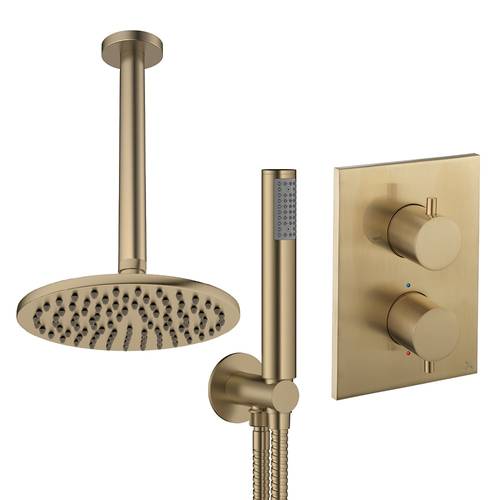 Additional image for Crossbox Shower Set 3 200mm Head & Handset (Brushed Brass).