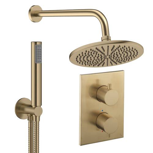 Additional image for Crossbox Shower Set 3 300mm Head & Handset (Brushed Brass).