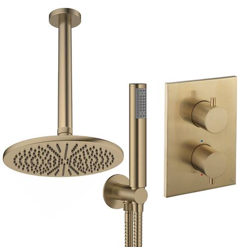 Additional image for Crossbox Shower Set 3 300mm Head & Handset (Brushed Brass).