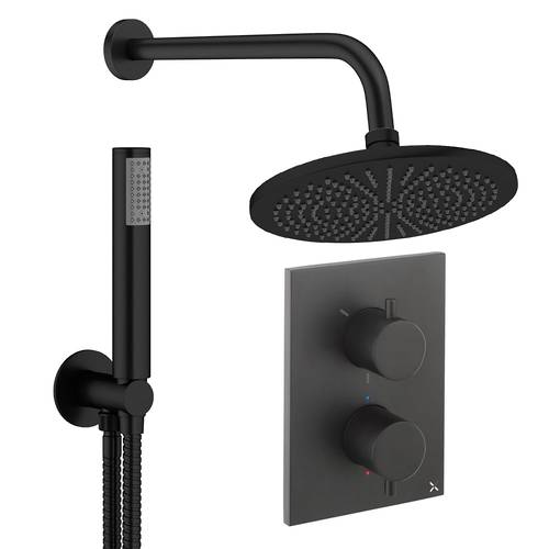Additional image for Crossbox Shower Set 3 300mm Head & Handset (Matt Black).