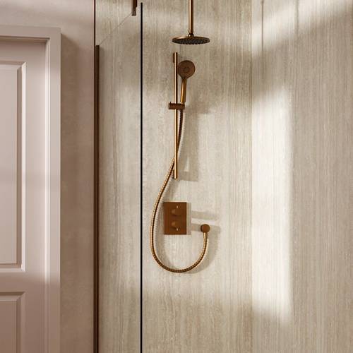 Additional image for Crossbox Shower Set 4 200mm Head & Slide Rail Kit (Brushed Bronze).