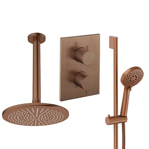 Additional image for Crossbox Shower Set 4 300mm Head & Slide Rail Kit (Brushed Bronze).