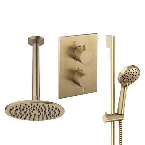 Additional image for Crossbox Shower Set 4 200mm Head & Slide Rail Kit (Brushed Brass).