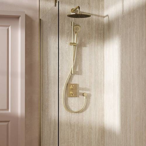 Additional image for Crossbox Shower Set 4 300mm Head & Slide Rail Kit (Brushed Brass).